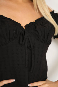 Black Slinky Puff Sleeve Bardot Mini Dress - Mini Dress - Avinci