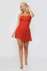 Red Corset Lace Mini Dress Online
