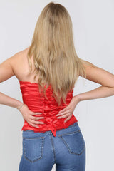 Embroidered Satin Corset Red Top