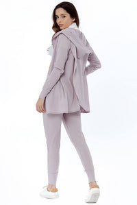 Wrap Back Cardigan with Hoodie and Leggings Ribbed Loungewear - Loungewear - Avinci