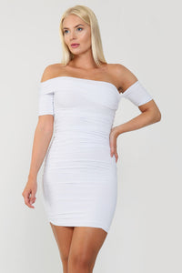 Ruched Bardot Bodycon Mini Dress - Dresses - Avinci