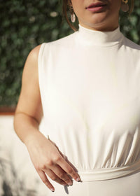 White Scuba High Neck Tie Waist Jumpsuit - Jumpsuit - Avinci