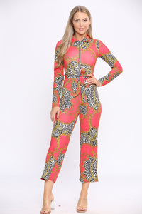 Red Print Long Sleeve Wide Leg Jumpsuit - Jumpsuit - Avinci